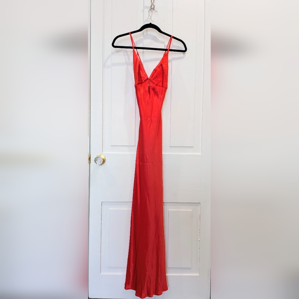 NWT Bardot Zuri Slip Hot Coral Red Maxi Gown Dress | Medium - Picture 2 of 7